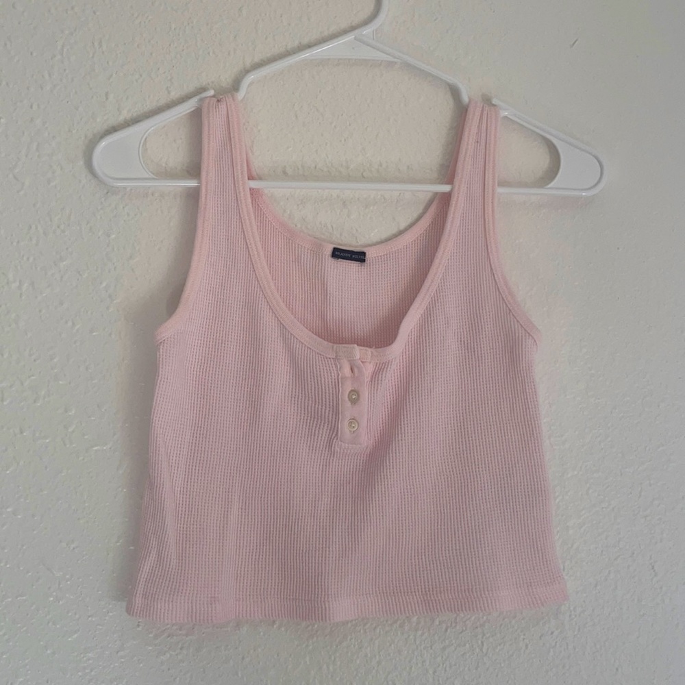 Brandy Melville Pink Waffle Knit Top w/ Buttons